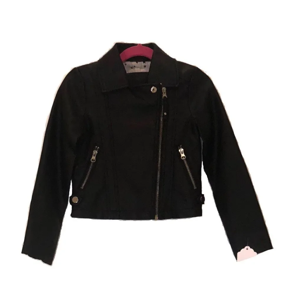 Kid's Leather Jacket W/ R Stones Sequin Patch